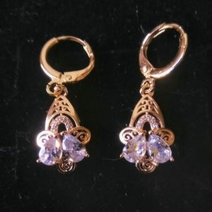 Unique 18k Zircon Drop Earrings New W.Gft Box